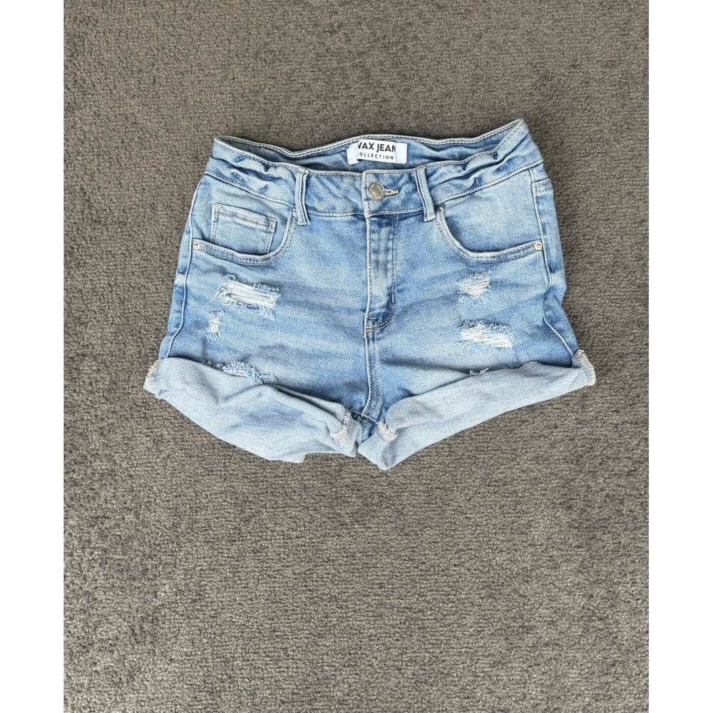 Wax Jean Collection Distressed Light Wash Cuffed Denim Shorts Size S 90233